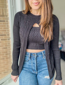 Open Knit Sweater and Crop Top Set- M, L