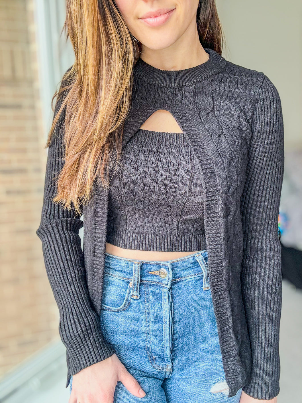 Open Knit Sweater and Crop Top Set- S, M, L