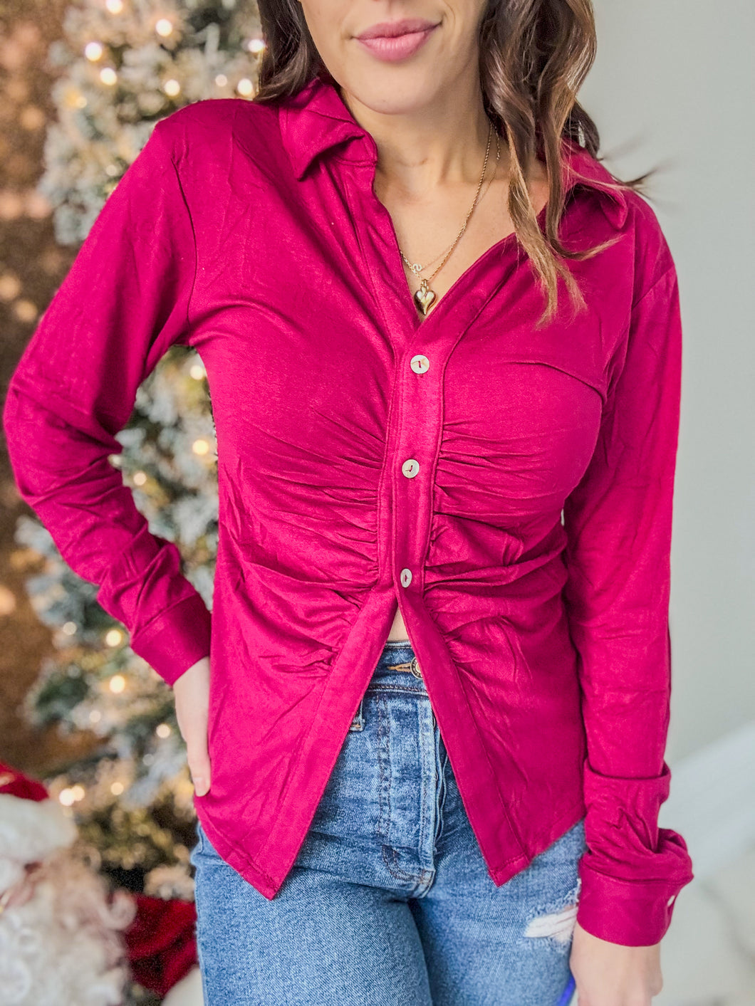 Ruched Button Down- S, M, L
