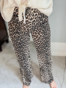 Straight Leg Leopard Print Denim