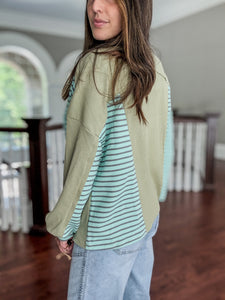 Waffle Striped Patchwork Top
