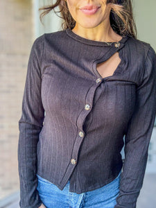 Asymmetric Button Up Top- S