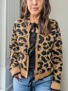 Leopard Bow Tie Knit Cardigan