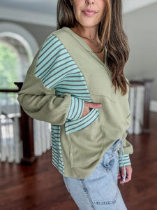 Waffle Striped Patchwork Top