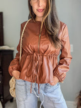 Load image into Gallery viewer, Drawstring Waist Leather Jacket

