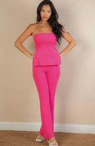 Side Slit Bandeau Top and Flare Pants Set