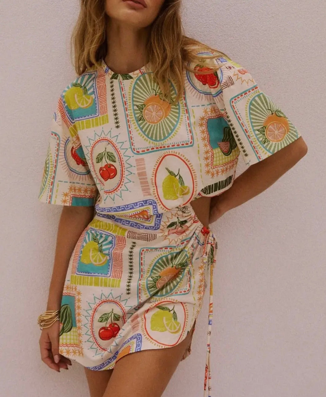 Geometric Fruit Waist Baring Dress