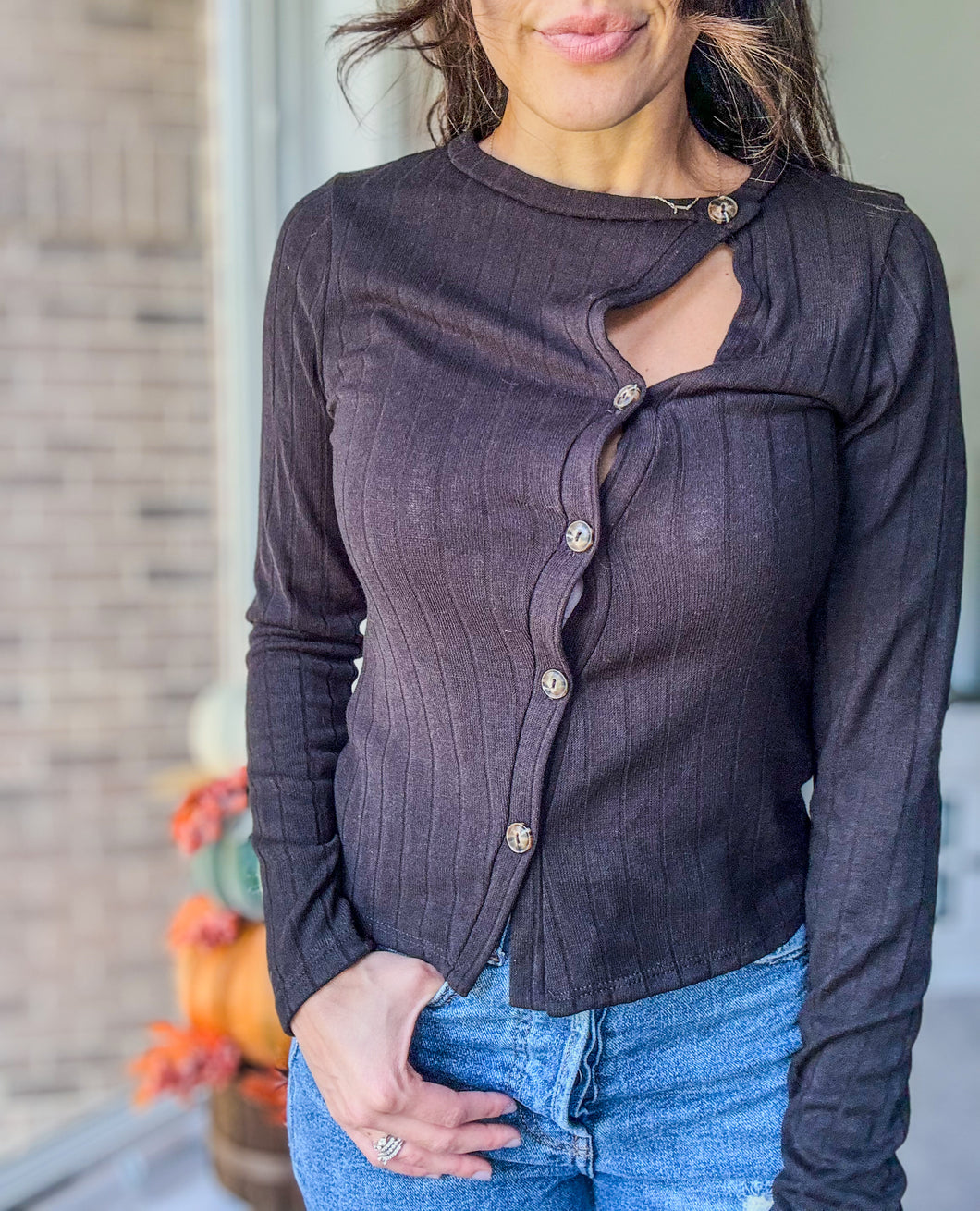 Asymmetric Button Up Top- S