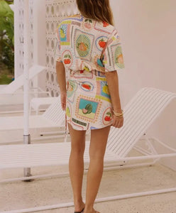 Geometric Fruit Waist Baring Dress
