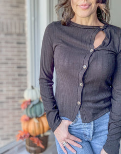 Asymmetric Button Up Top- S